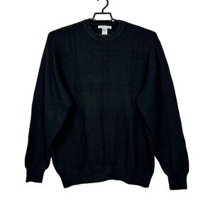 Geoffrey Beene Sweater Mens XXL Black Cotton Textured Grid Pattern Crew Neck
